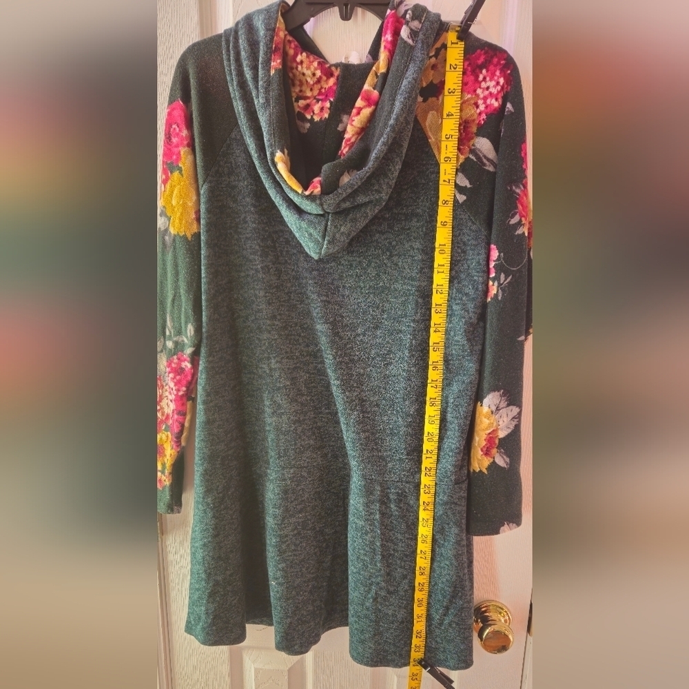 MTS Floral Long Sleeve Dress - Teal and Multicolor - Size Large - Picture 2 of 5